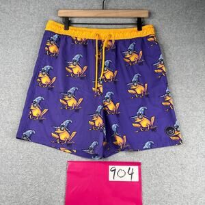 Neff Swim Trunks Mens XL Purple Frog Wizard Print Board Shorts Bathing Suit Mens